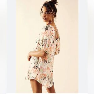 Free People Callie Floral Print Scoop Neck Short Sleeve Tunic Top .Size S